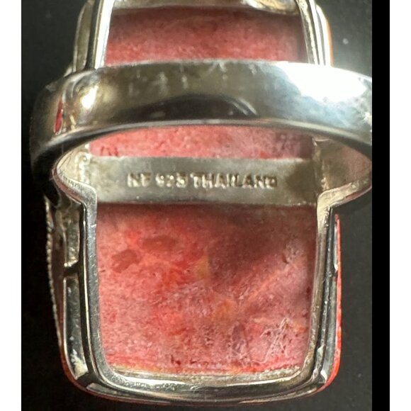 Sterling Silver & Red Coral Ring With Ruby Accents Handmade In Thailand Size 7 - Picture 5 of 6